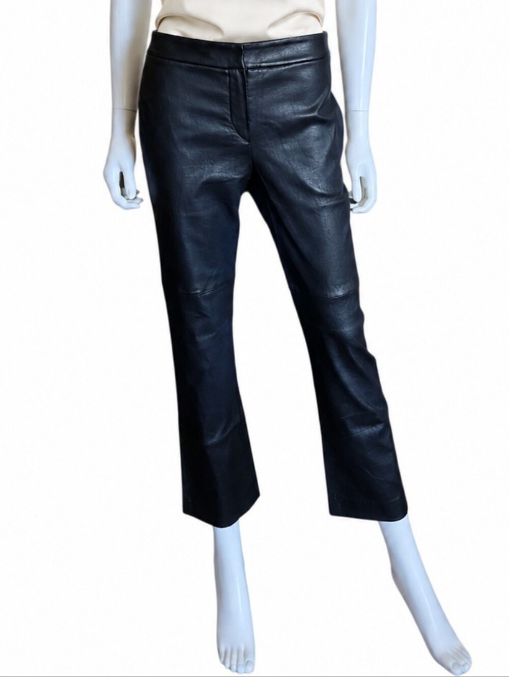 BRUNELLO CUCINELLI | Black Leather Pants Cropped Straight Leg Italy IT 42 /US 6